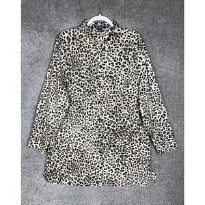 Roamans Long Sleeve Animal Print Button Up Tunic Top Womens Size 24W Brown Black